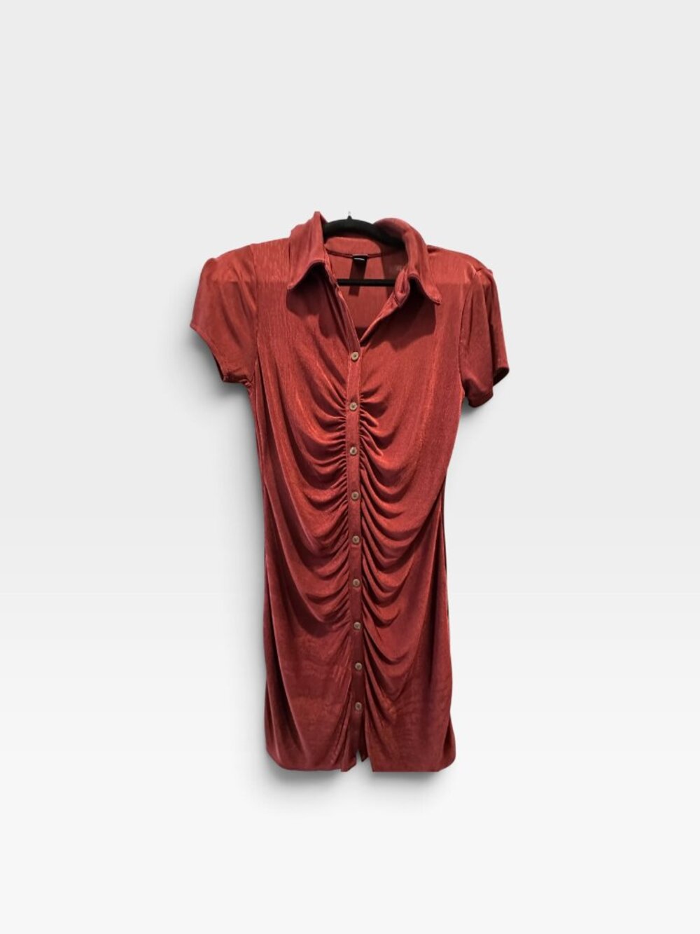 Wild Fable Rust Button Front Ruched Dress, Size M - Picture 1 of 3